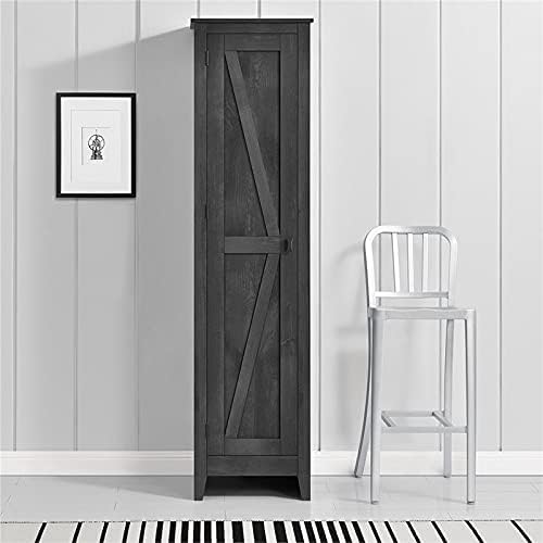 Pemberly Row Gabinete de almacenamiento de madera de granja de 4 estantes de 19″ en gris