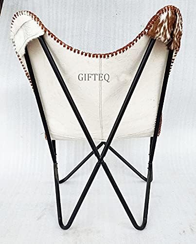 Silla clásica de cuero de vaca BKF Silla de mariposa de cuero Silla de sala de estar Silla plegable fácil de montar, cómoda silla de comedor