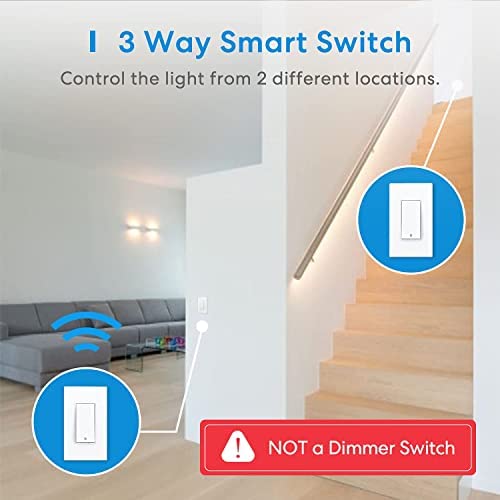 meross Interruptor inteligente de 3 vías, interruptor de luz inteligente compatible con Apple Homekit, Siri, Alexa y SmartThings, interruptor de luz