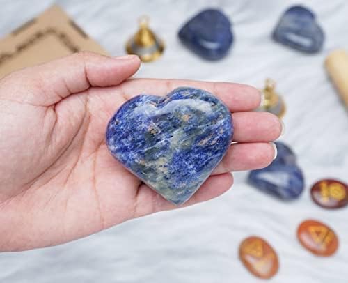 Crocon Juego de piedras de soplo con forma de corazón de sodalita de 1.969 in, 450 quilates, bolsillo de cristal curativo, colección de piedras de