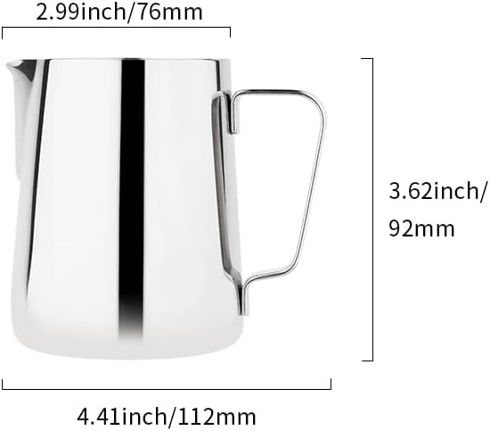 Jarra de espuma de leche de 12 onzas  11.8 fl oz  Jarra de vapor watchget Espresso de acero inoxidable para espuma de leche, para capuchino, latte,