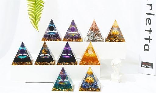 YATOJUZI Cristales de pirámide de orgón de 2.4 pulgadas, piedras preciosas de orgonita de ojo de tigre, chakras, reiki, para energía positiva,