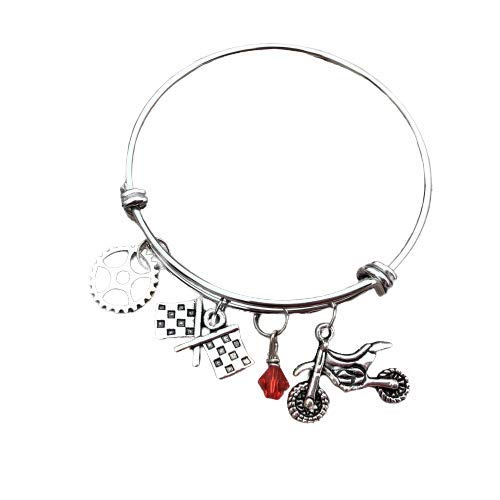 Silver Dirt Bike Bracelet Stainless Steel – Racing Jewelry – Motocross Gift – Bangle Bracelet – Racing