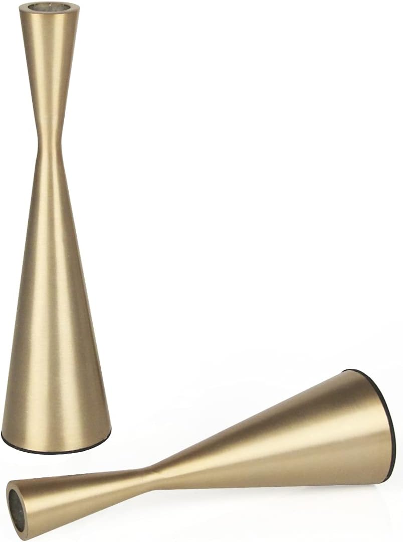 Vixdonos Portavelas de metal dorado de latón, juego de 2 portavelas decorativos de mesa para bodas, cenas, fiestas, decoración del hogar (dorado)
