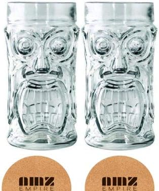 Screaming Tiki Glasses – Juego de vasos de 16 onzas, 2 piezas, moderno juego de fiesta de bar con púas
