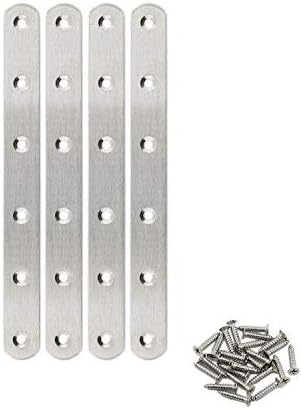 Paquete de 4 placas planas de reparación para madera, soportes rectos de acero inoxidable de 6.299 in  6 pulgadas de longitud, 6 orificios para