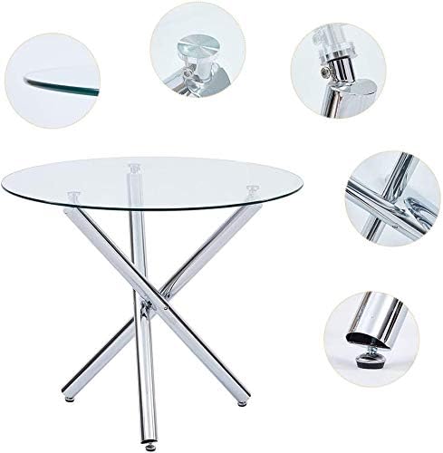 Mesa de comedor de cristal, mesa de comedor redonda de vidrio con tapa de vidrio templado transparente, mesa de comedor moderna, mesa de café de té