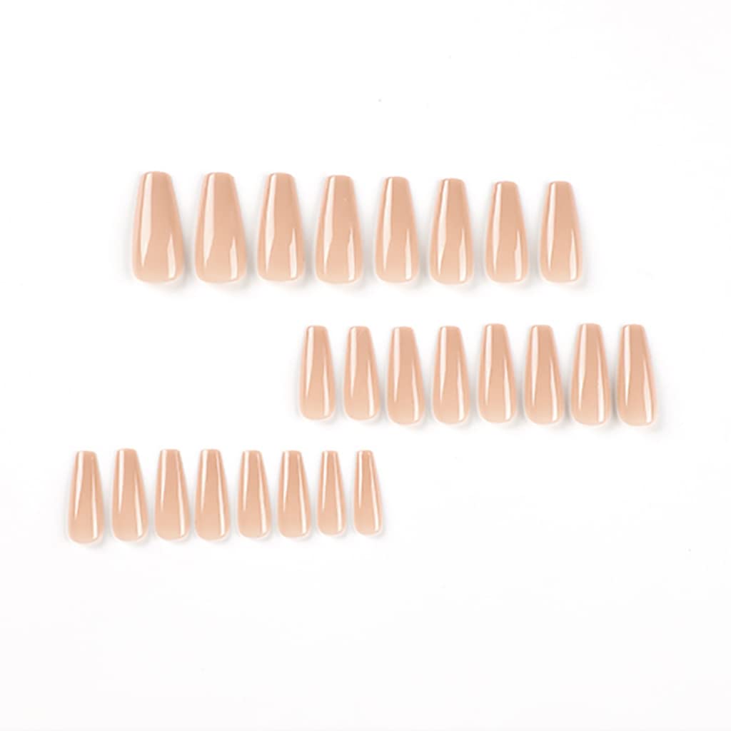 RikView Uñas postizas largas a presión con forma de ataúd, uñas nudistas para mujeres, uñas de cobertura completa, 24 unidades por juego