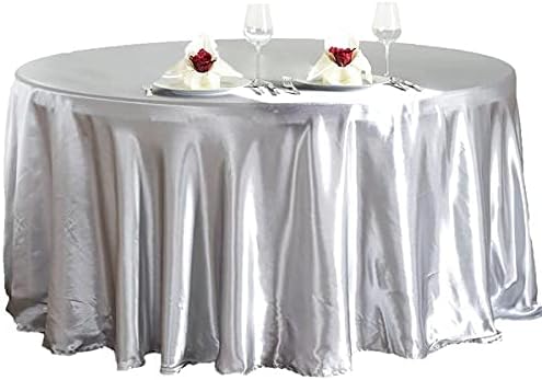 BalsaCircle Mantel redondo de satén plateado de 120 pulgadas para mesa de boda, fiesta, recepción, eventos, cocina, comedor