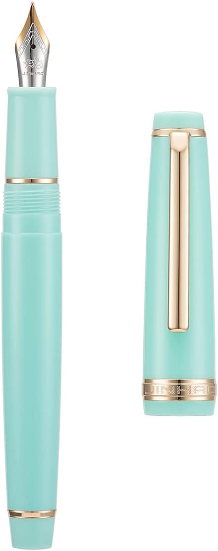 Jinhao 82 Pluma estilográfica de resina iridio extra fina y fina con convertidor, verde claro con clip dorado, 2 unidades