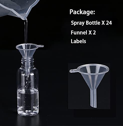 TINFO – Botellas de aerosol, paquete de 24 botellas de viaje de plástico de niebla fina vacías de 1.7 fl oz de 2 onzas, pequeños recipientes para