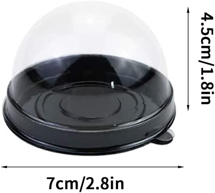 Caja de embalaje Mini contenedor para tartas Mooncake Dome Box Muffin Pod Holder Plástico transparente individual con base negra, 50 unidades