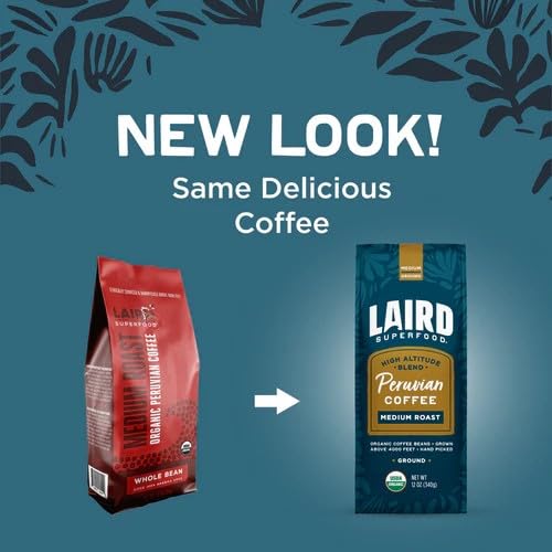 Laird Superfood Café molido peruano de tostado medio, café molido de alta calidad, sin gluten, sin lácteos, sin OMG, paleo, apto para ceto, bolsa de