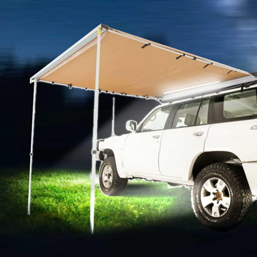 KICKASS Toldo resistente de 6.5 x 8 pies, con tira de luz LED, montado en el automóvil, fácil de instalar, perfecto para furgonetas, velocistas,