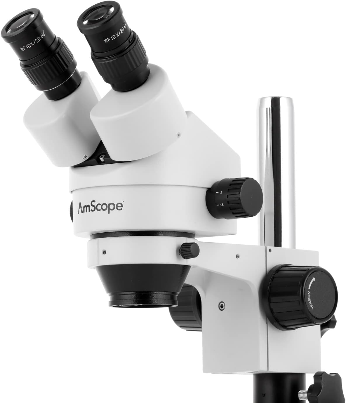 AmScope SM-1BSX-64S Microscopio profesional de zoom estéreo binocular, blanco y micrómetro digital Mitutoyo 293-340-30, pulgadasmétrico, parada de