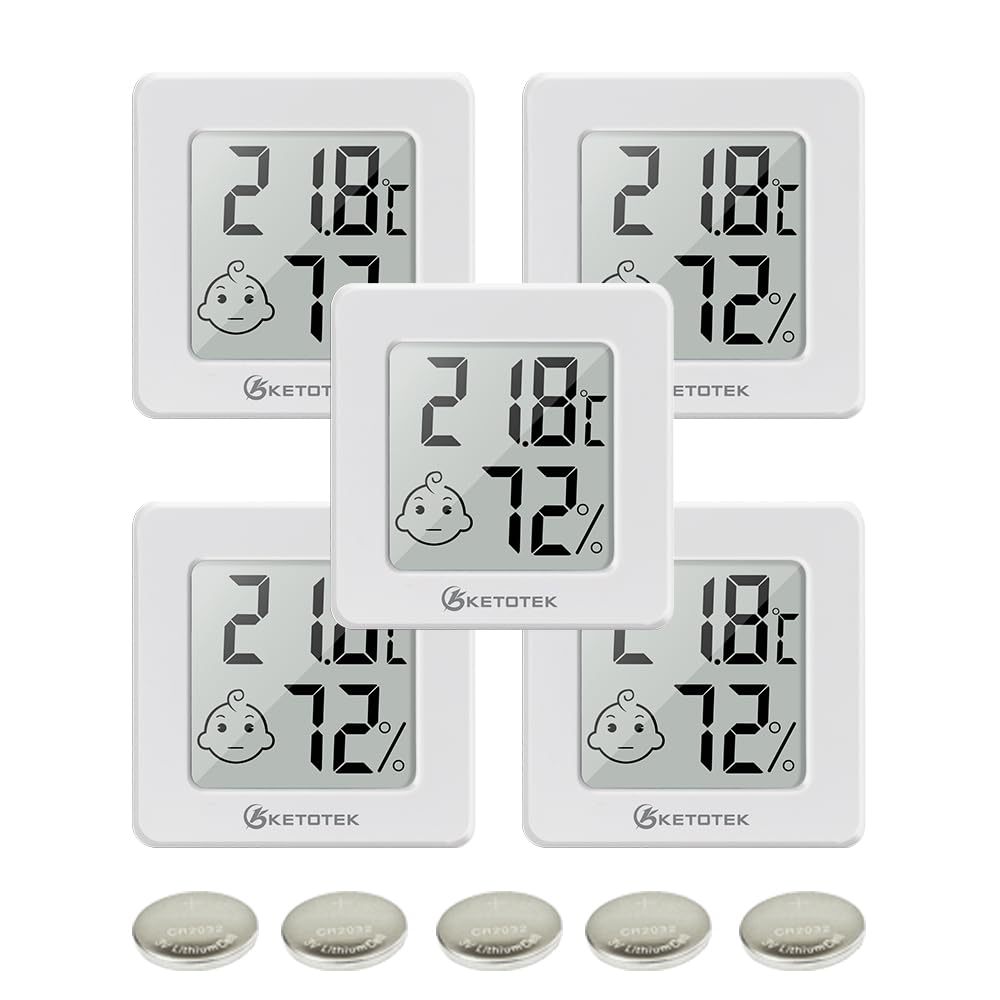 Termómetro digital para interiores, higrómetro, paquete de 5 monitores de temperatura ambiente y humedad con indicador de comodidad para casa,