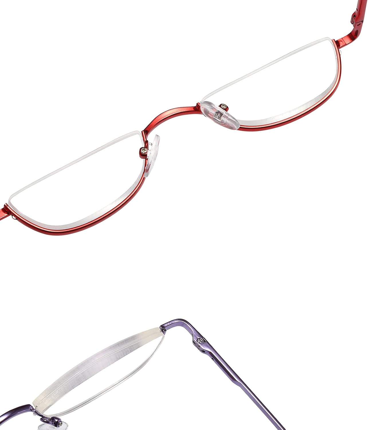 KoKoBin Lentes de lectura de media lectura, 2 pares de lentes con marco de metal de medio borde, lectores de bisagra de resorte con bolsa de cuero