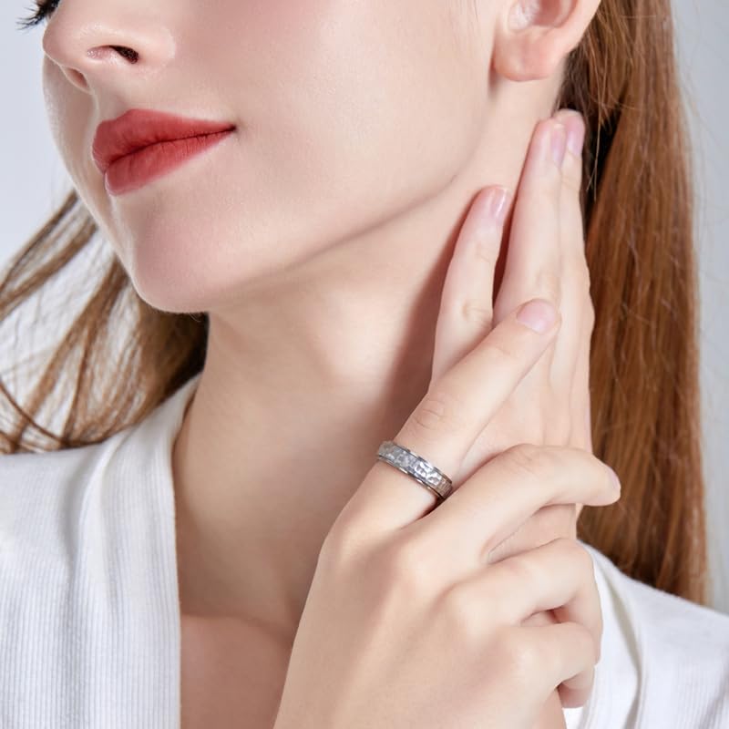 Fidget Rings for Anxiety for Women Girls Stainless Steel SilverGoldBlack Anxiety Relieving Spinner Ring Hammered Finish