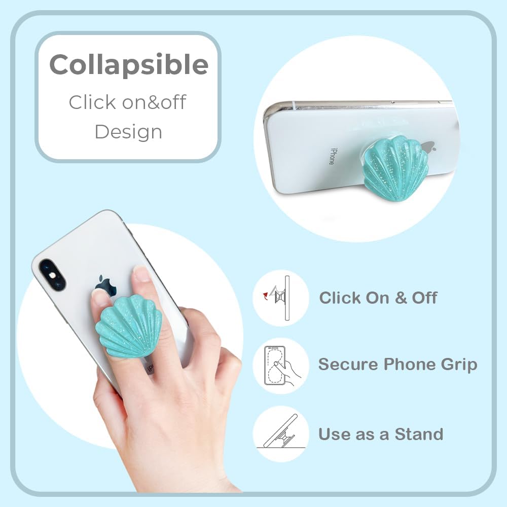 GRIPONG – Soporte plegable para teléfono móvil con forma de concha de mar con purpurina para teléfono inteligente, tableta, accesorio de teléfono