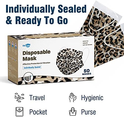 WeCare – Cubrebocas desechables para adultos, envueltos individualmente, paquete de 50, máscaras faciales de colores