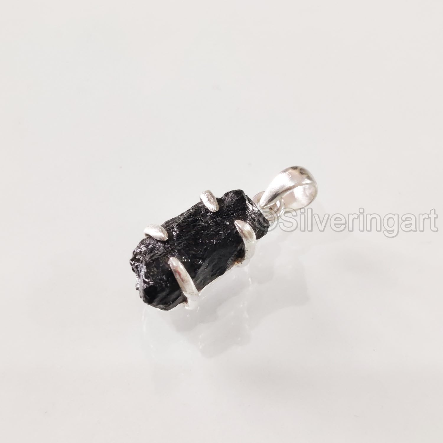Rough Black Tourmaline Pendant, Natural Black Tourmaline Pendant, October Birthstone, Womens Pendant Necklace, 925 Sterling Silver, Christmas,