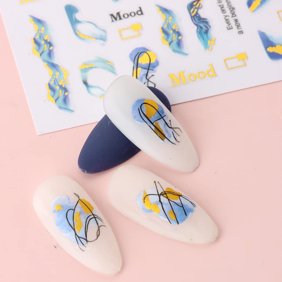 12 hojas de calcomanías de arte de uñas de mármol, calcomanías autoadhesivas para uñas, línea azul francesa, suministros de uñas, diseño de uñas,