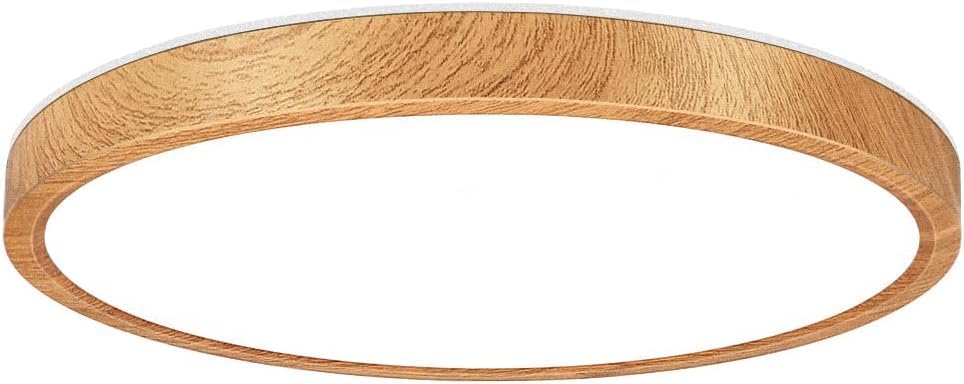Lámpara de techo LED de grano de madera de 12 pulgadas, montaje empotrado, alfombrilla de ABS, 6000 K blanco frío, 24 W, lámpara de techo redonda