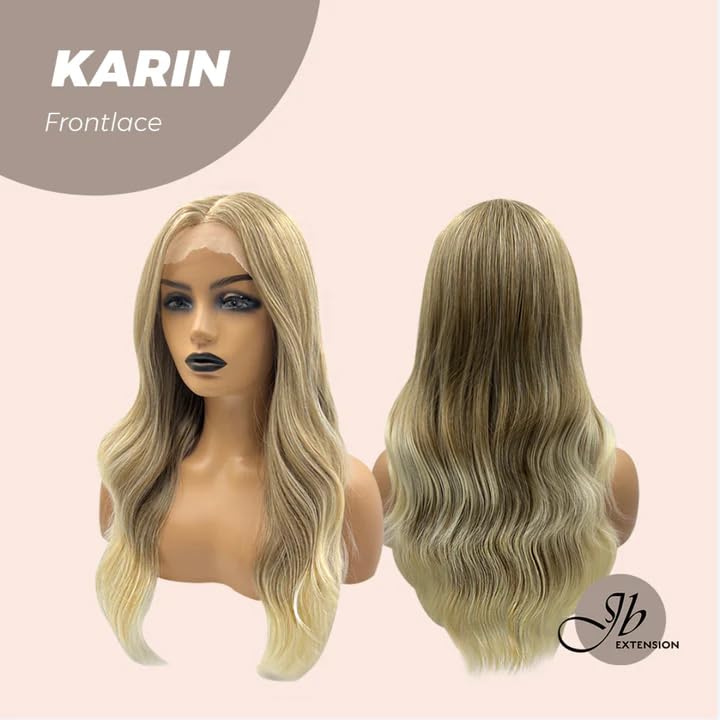 Peluca de encaje frontal KARIN mezcla de rubio, pelucas onduladas para mujer, pelucas sintéticas naturales para uso diario (pelucas de cabello