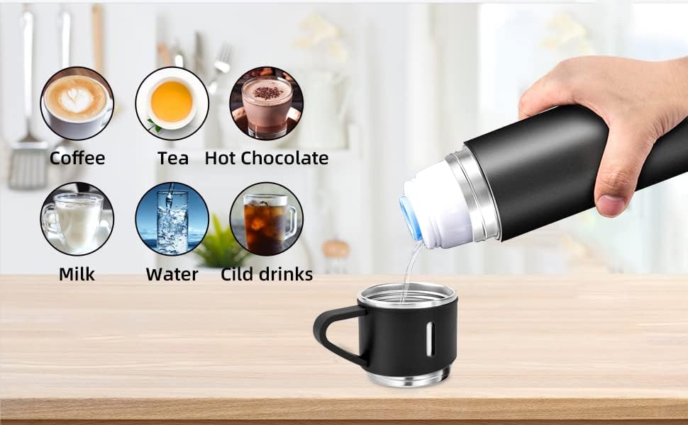 Termo de acero inoxidable, termo taza para bebidas calientes y bebidas frías para viajes y, picnics 16.9 fl oz16.9oz calidad café, té y botella de
