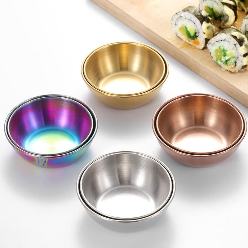 Platos de salsa, 12 cuencos de acero inoxidable de 3.46 pulgadas, mini platos individuales redondos para condimentos, platos para sushi (plateado)