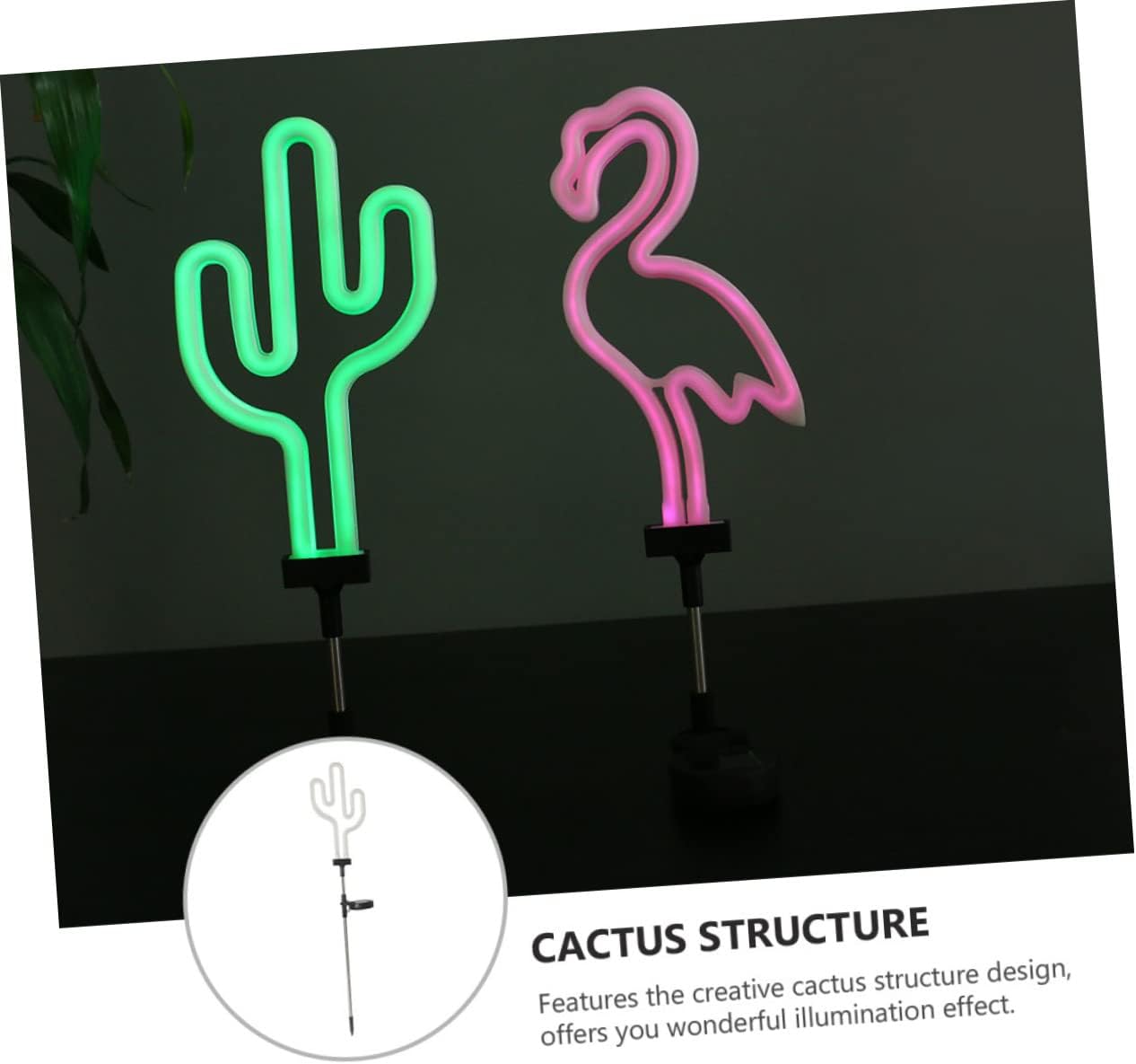 OSALADI 1 pieza de cactus neón luz solar jardín decoraciones flamenco luz flamenco playa bola camino luz solar flamenco paisaje lámpara cactus metal