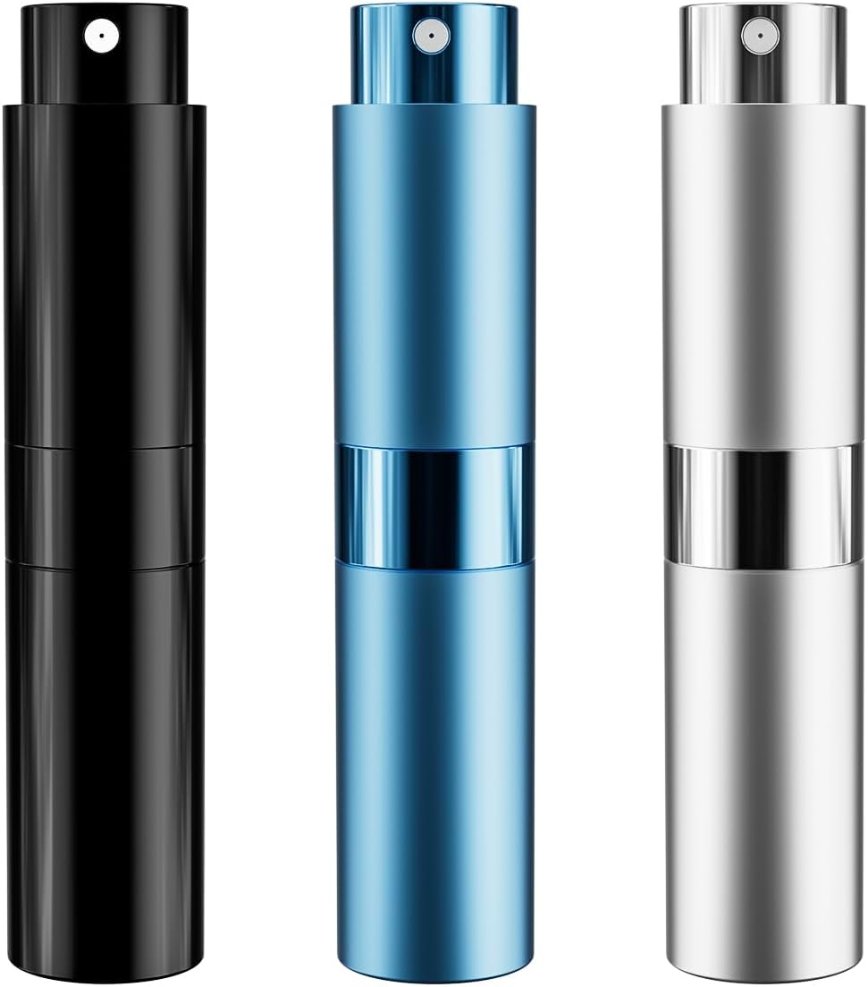 IKSKEY Botella atomizadora de perfume recargable de viaje para viajes, 3 unidades, paquete de 0.3 fl oz, color azul