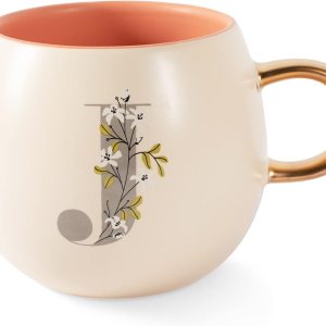 FRINGE STUDIO Floral J Taza de cerámica, 14 fl oz, crema, 428036 FRINGE STUDIO Floral J Taza de cerámica, 14 fl oz, crema, 428036