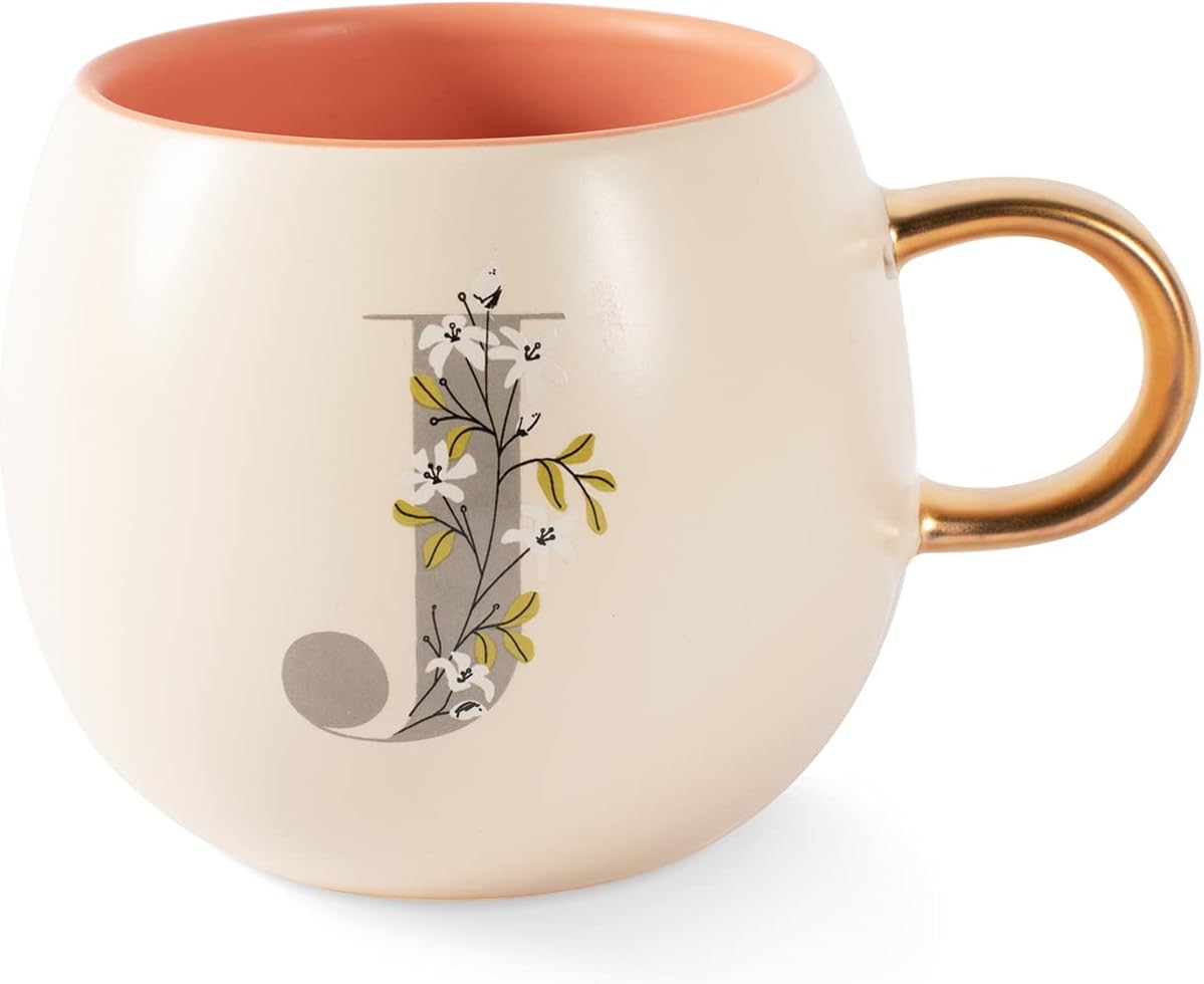 FRINGE STUDIO Floral J Taza de cerámica, 14 fl oz, crema, 428036
