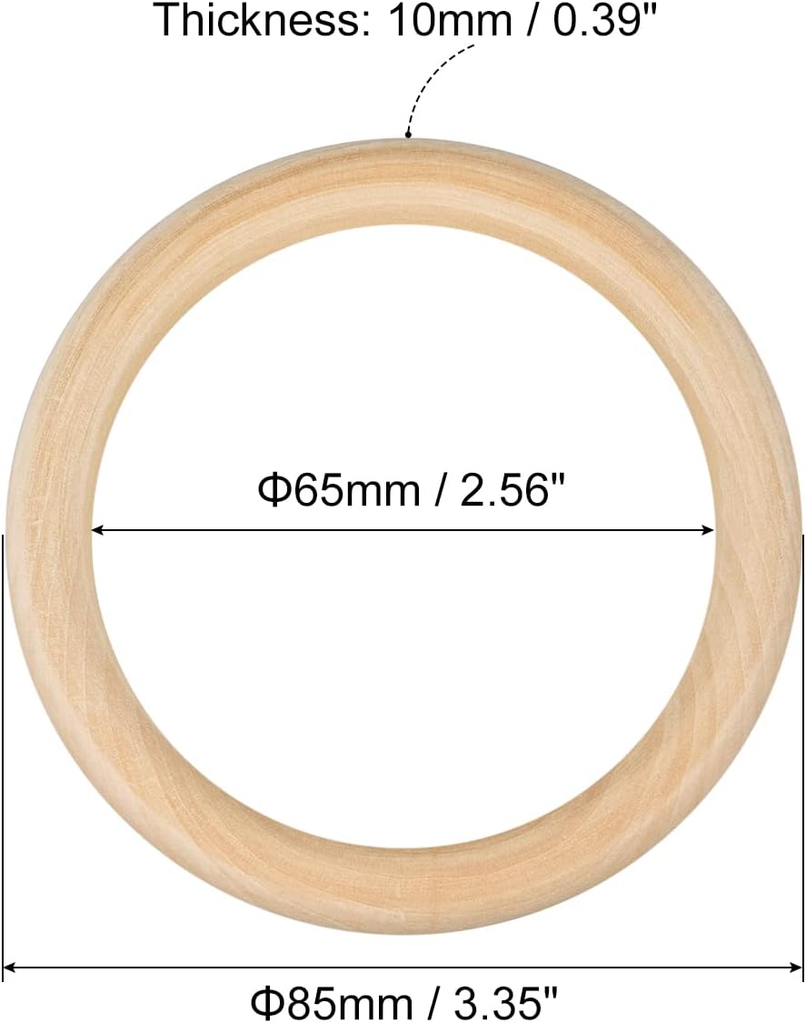 uxcell 10 anillos de madera natural de 3.3 pulgadas (3.346 in), círculos de madera lisa sin terminar de 0.394 in de grosor para manualidades, tejer,
