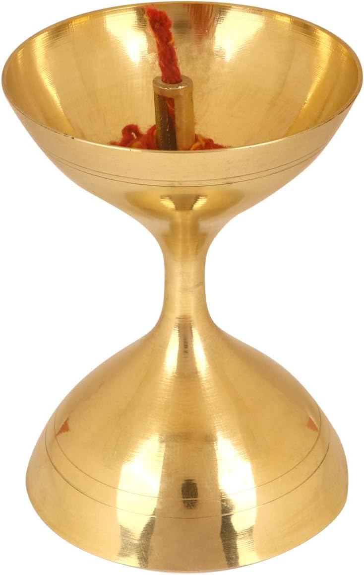 Satvik Diya de latón con Akhand Jyot Diwali  Deepawali Decoración Soporte para luz de té, lámpara de aceite, lámpara Puja para el hogar y el templo,