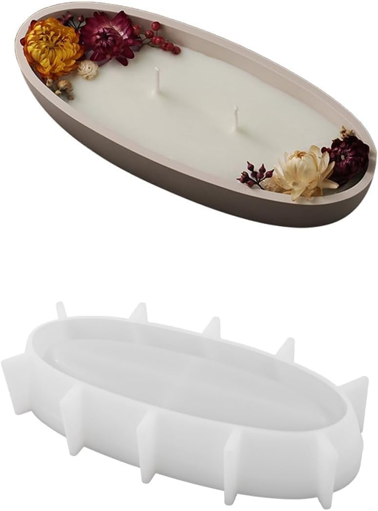 LSLEVA Moldes ovalados para tarros de velas, moldes creativos de silicona para vasos, bandeja de almacenamiento de contenedor de hormigón para