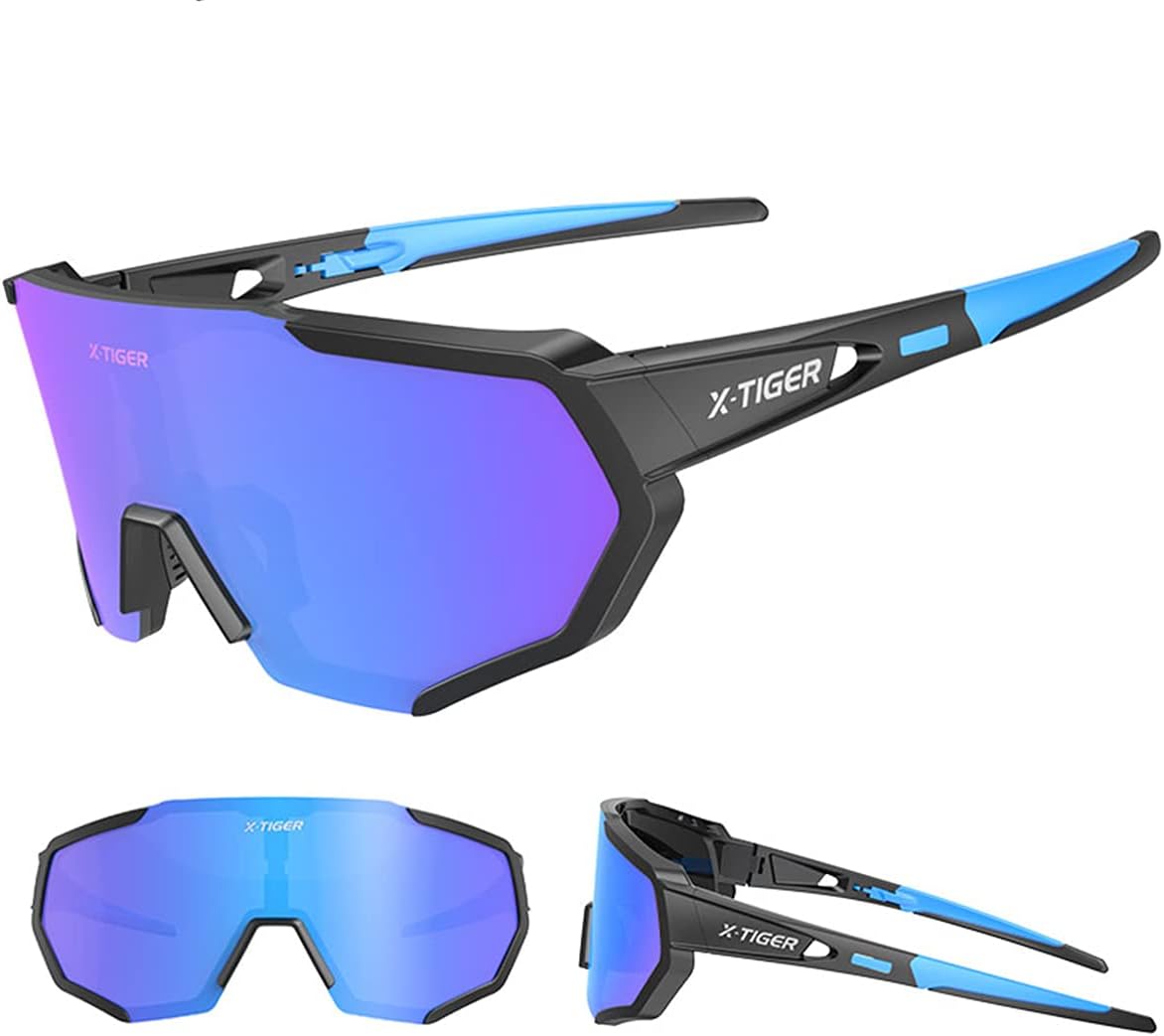 X-TIGER Gafas de sol deportivas polarizadas con 5 lentes intercambiables, lentes de ciclismo para hombre y mujer, béisbol, correr, pesca