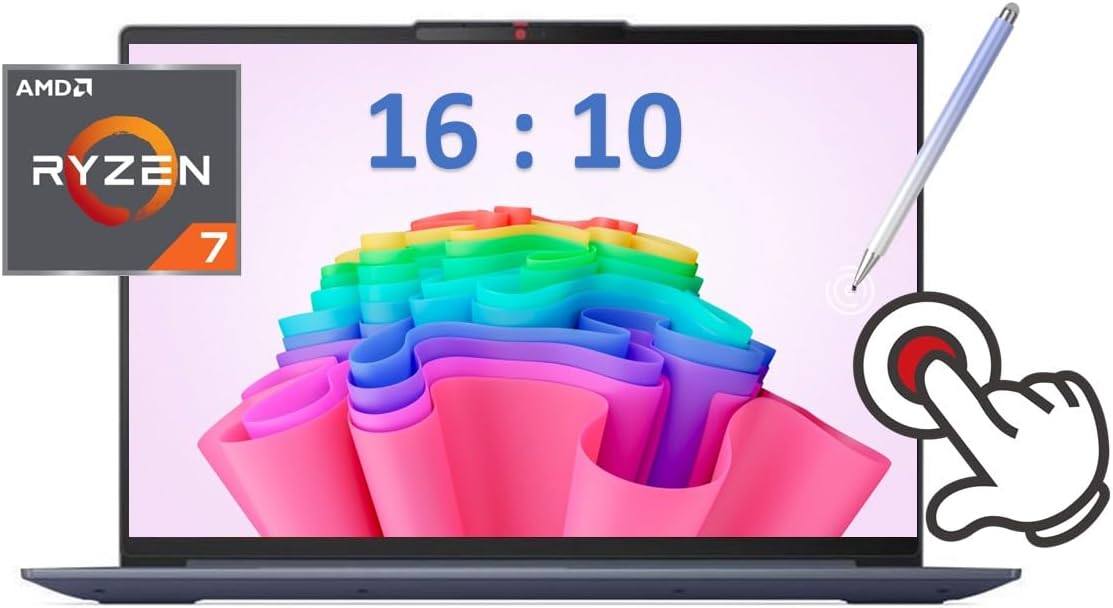 Lenovo Laptop IdeaPad Slim 5 2023, AMD Ryzen 7 7000 Series 7730U, 16 GB de RAM, SSD PCIe de 2 TB, pantalla táctil de 16.0 pulgadas (1920 x 1080),