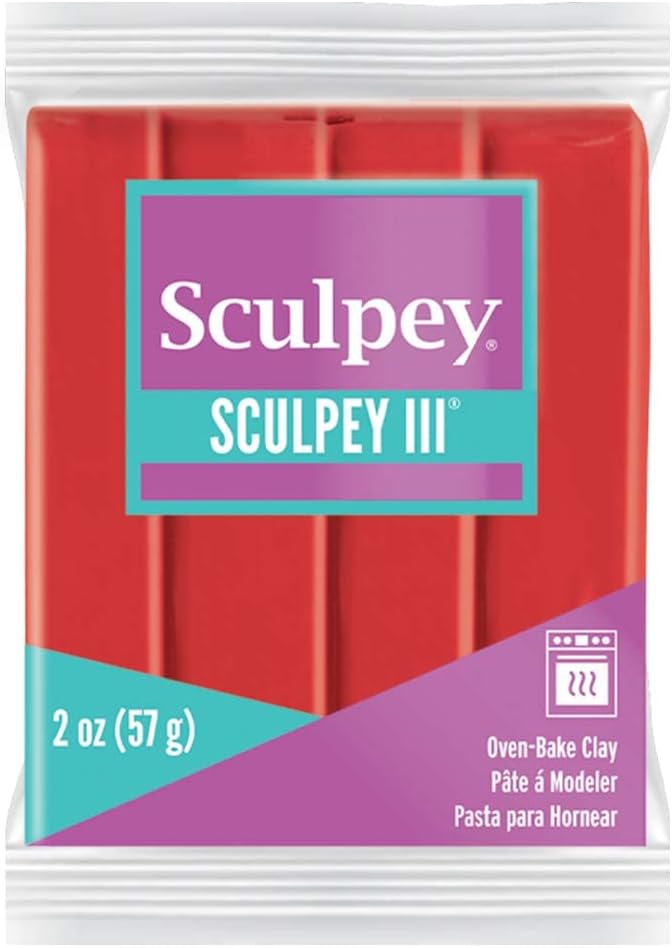 Sculpey III arcilla polimérica para horno, rojo amapola, no tóxica, barra de 2 onzas, ideal para modelar, esculpir, vacaciones, bricolaje, medios