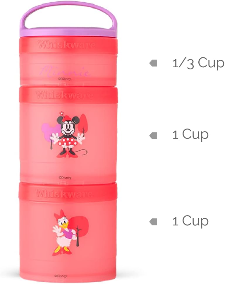 Whiskware Disney – Contenedores apilables para aperitivos para niños y niños pequeños, 3 tazas apilables para aperitivos para la escuela y viajes,