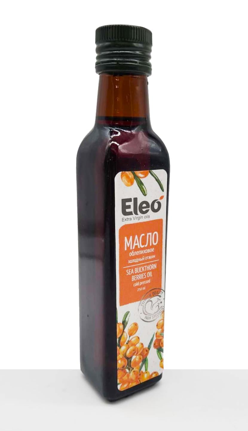 Eleo Aceite de espino cerval de mar natural siberiano de grado alimenticio, vegano extra virgen y prensado en frío para uso interno y externo, 8.5