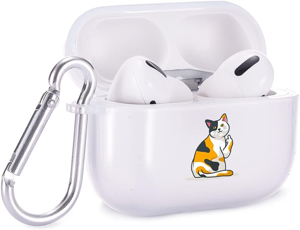 Idocolors Funda transparente con diseño de gato para AirPods Pro con mosquetón, funda de TPU a prueba de golpes para AirPods 3, funda protectora
