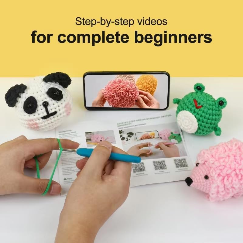 XSEINO Kit de ganchillo para principiantes – Kit de inicio de ganchillo con tutoriales en video paso a paso – Kits de aprendizaje de ganchillo para