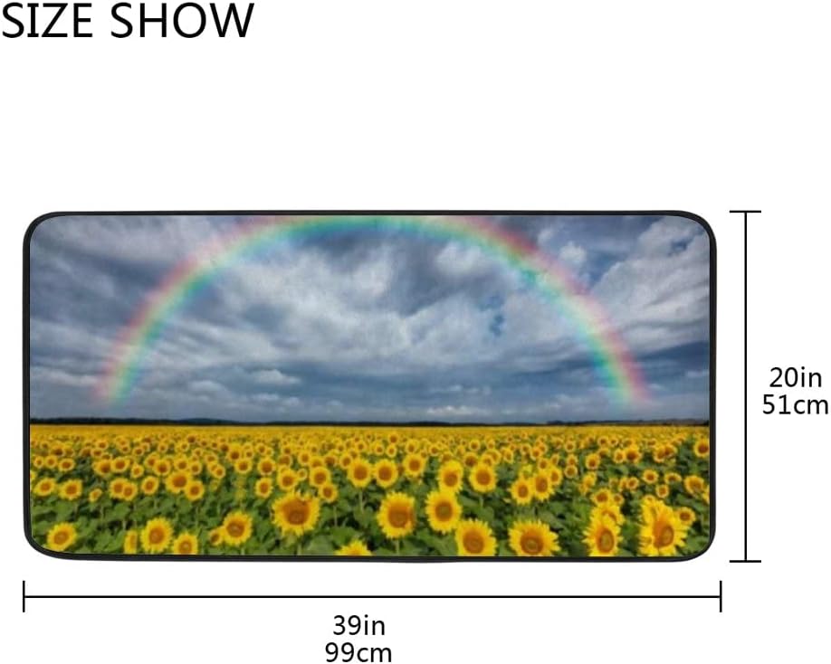 Alfombras de cocina para el suelo, antideslizantes, antideslizantes, acolchadas, para fregadero, hermoso arco iris con girasoles, campo, oficina,