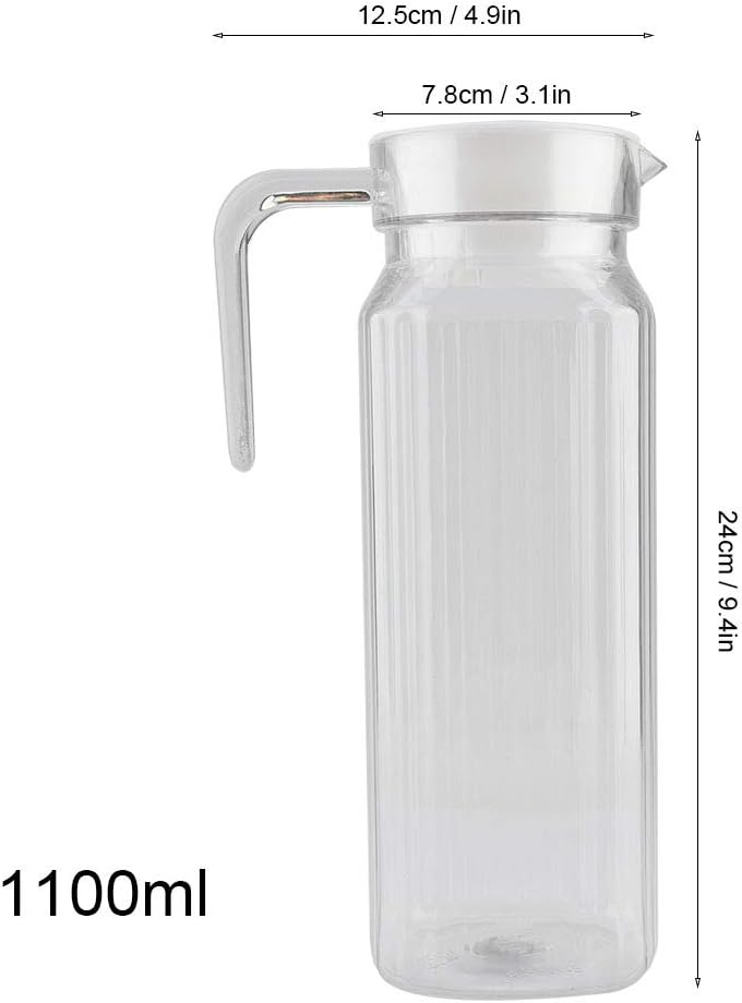 Yctze – Jarra pequeña de vidrio transparente de acrílico, botella de jugo a rayas, agua fría, con tapa para bar y hogar (37.2 fl oz)