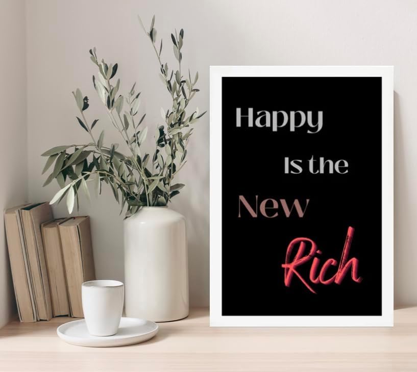 Happy is the New Rich – Arte de pared impreso de 11 x 17 pulgadas, arte de pared motivacional con citas positivas, póster inspirador, decoración de