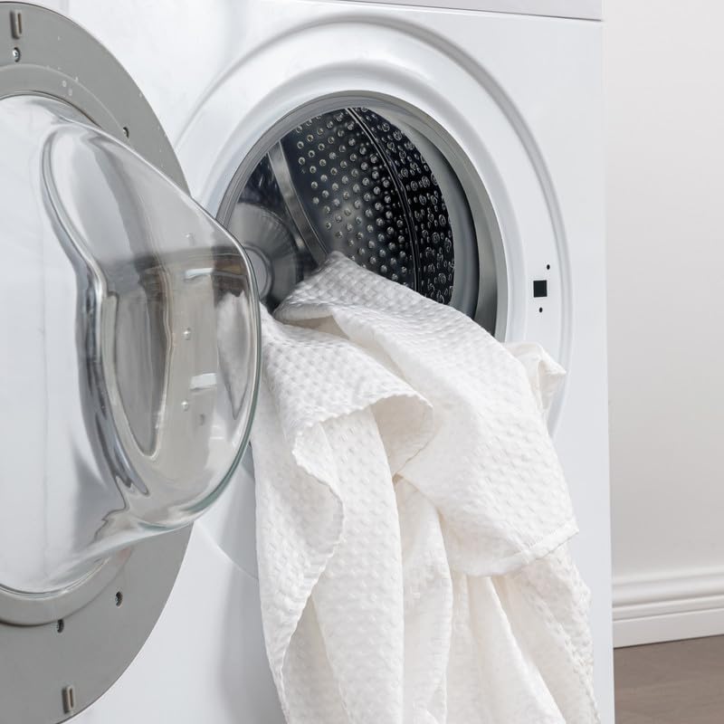 Falda de cama plisada con tejido de gofre, volantes de polvo a medida de 22 pulgadas, caída de fácil ajuste, lavable a máquina (blanco, matrimonial,