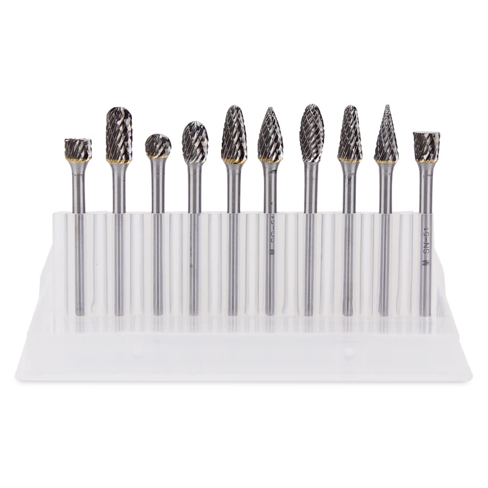 BHA Juego de brocas rotativas de carburo de tungsteno para grabado de metal y trabajo de precisión, doble corte con vástago de 18 pulgadas, 10 piezas