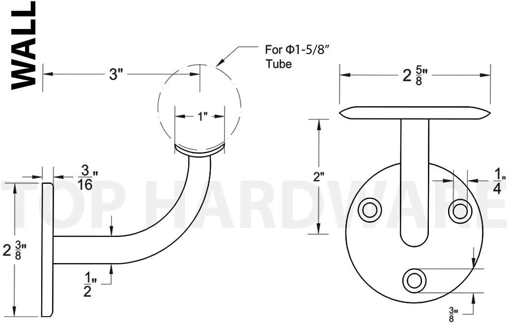 Soporte de barandilla de montaje en pared de grado 316 de acero inoxidable para barandillas de 1-58 pulgadas o 1-12 pulgadas (paquete de 2)